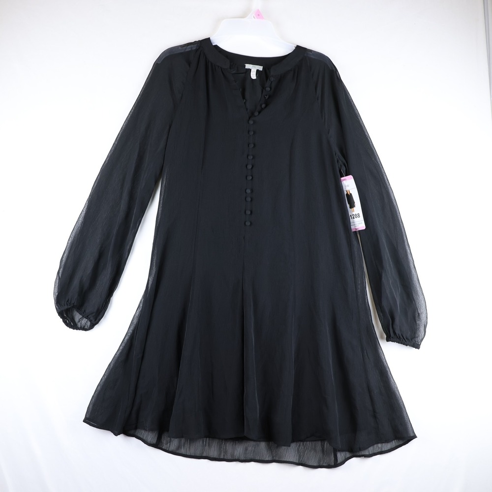 Joie Balloon Sleeve‎ Dress Womens Small Black Caviar Sheer Long Sleeve Lined NWT